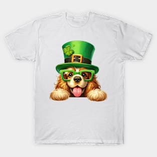 St Patricks Day Peeking Cocker Spaniel Dog T-Shirt